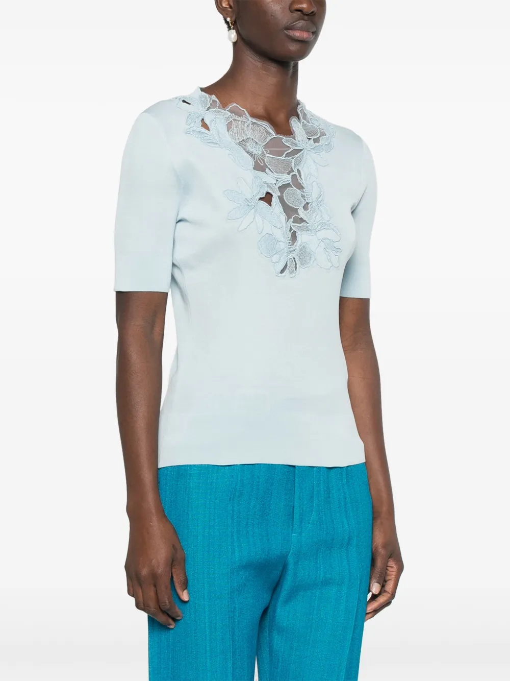 Ermanno Scervino T-shirt met geborduurde bloemen Blauw