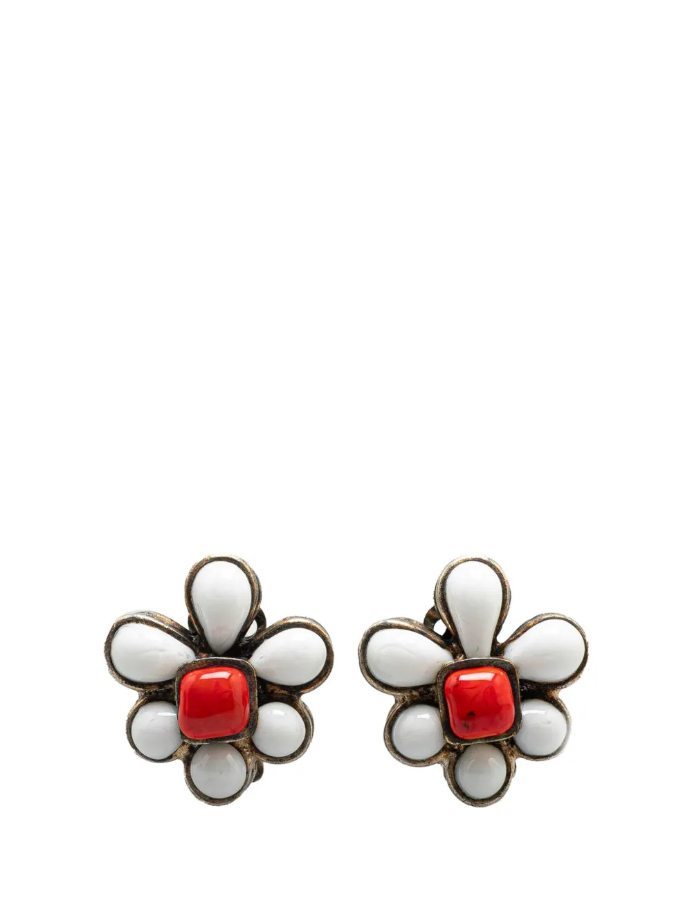 CHANEL Pre-Owned 1996 Silver Plated Gripoix Flower Clip On Earrings costume earrings | Silver | Image 1
