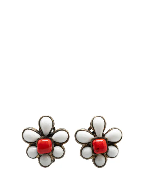 CHANEL Pre-Owned 1996 Silver Plated Gripoix Flower Clip On Earrings costume earrings