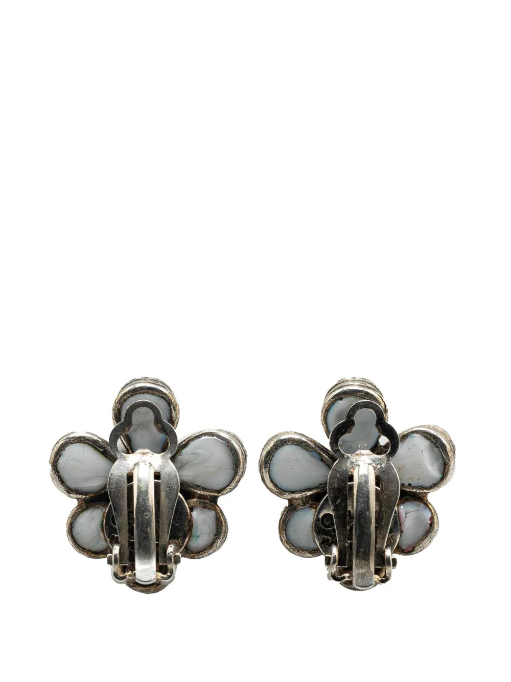 CHANEL Pre-Owned 1996 Silver Plated Gripoix Flower Clip On Earrings costume earrings | Image 2