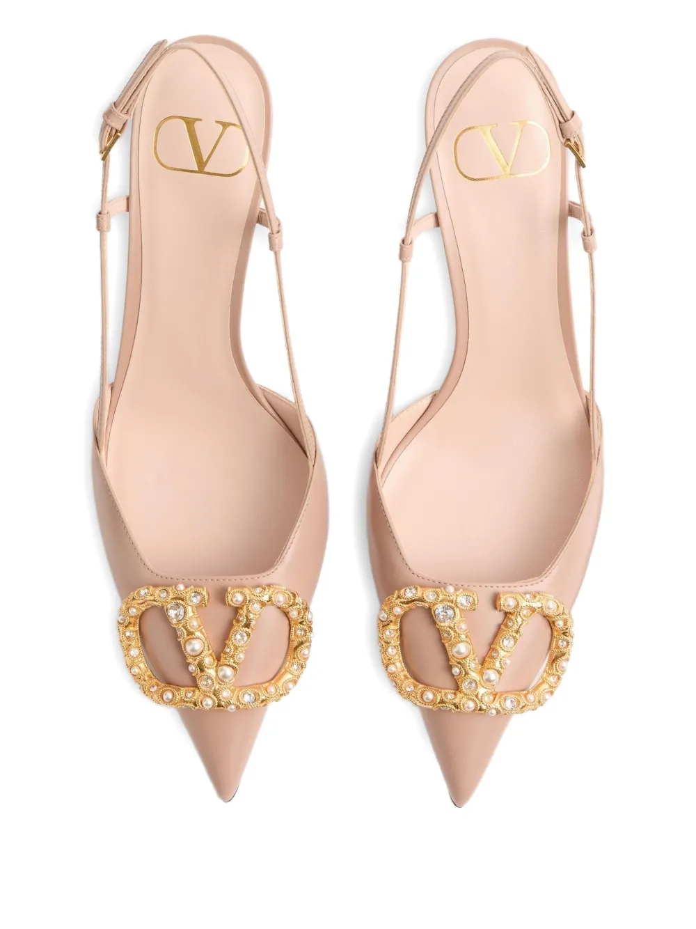 Valentino Garavani VLOGO SIGNATURE SLINGBACK CALFSKIN PUMP WITH JEWEL LOGO 80MM Pink