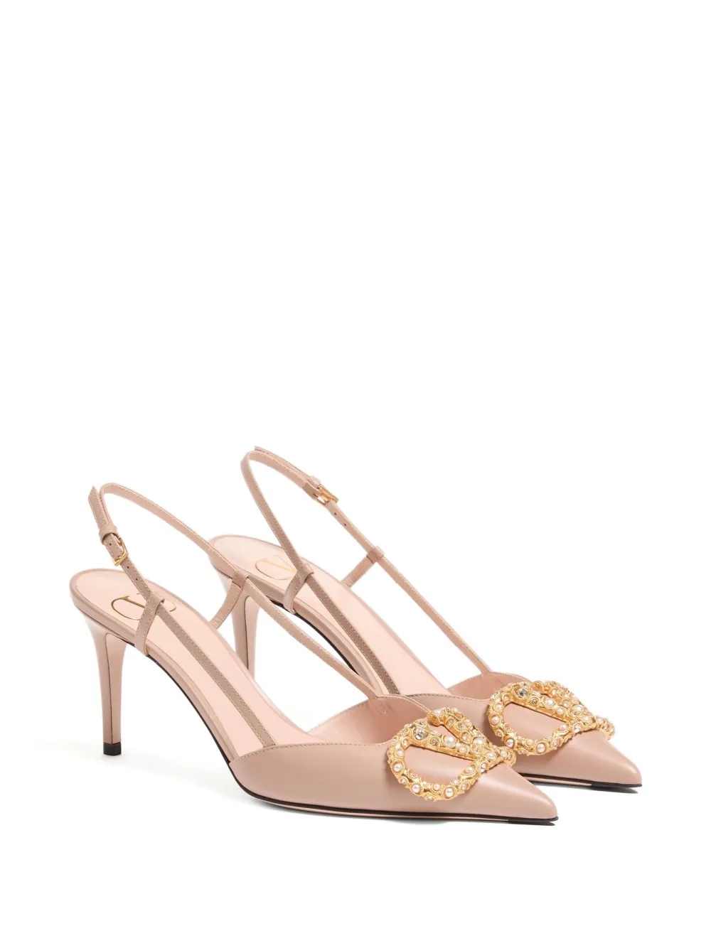 Valentino Garavani VLOGO SIGNATURE SLINGBACK CALFSKIN PUMP WITH JEWEL LOGO 80MM - Roze