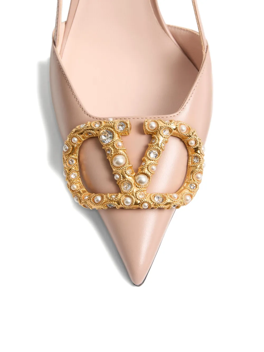 Valentino Garavani VLOGO SIGNATURE SLINGBACK CALFSKIN PUMP WITH JEWEL LOGO 80MM Pink