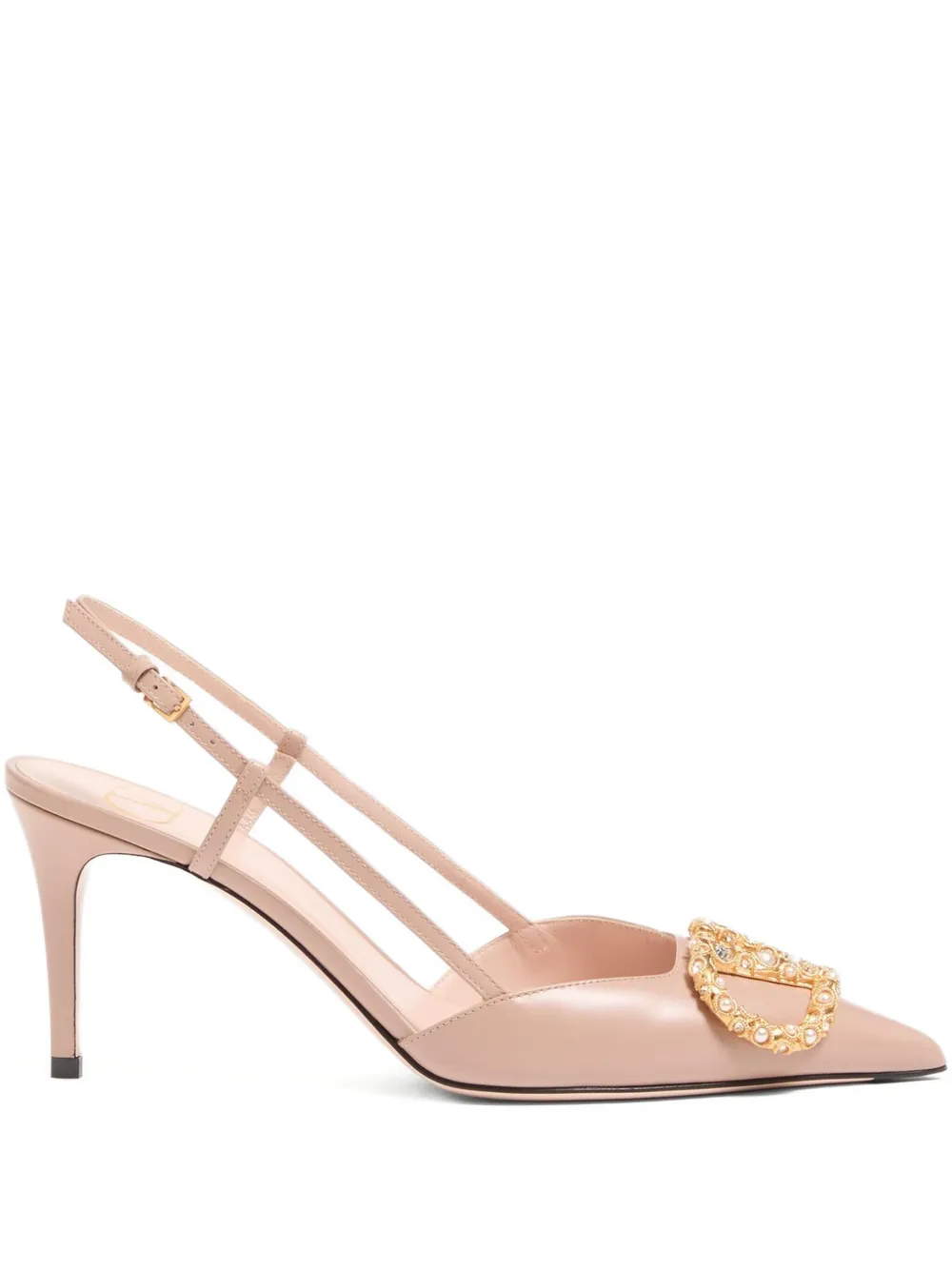 Valentino Garavani VLOGO SIGNATURE SLINGBACK CALFSKIN PUMP WITH JEWEL LOGO 80MM Pink