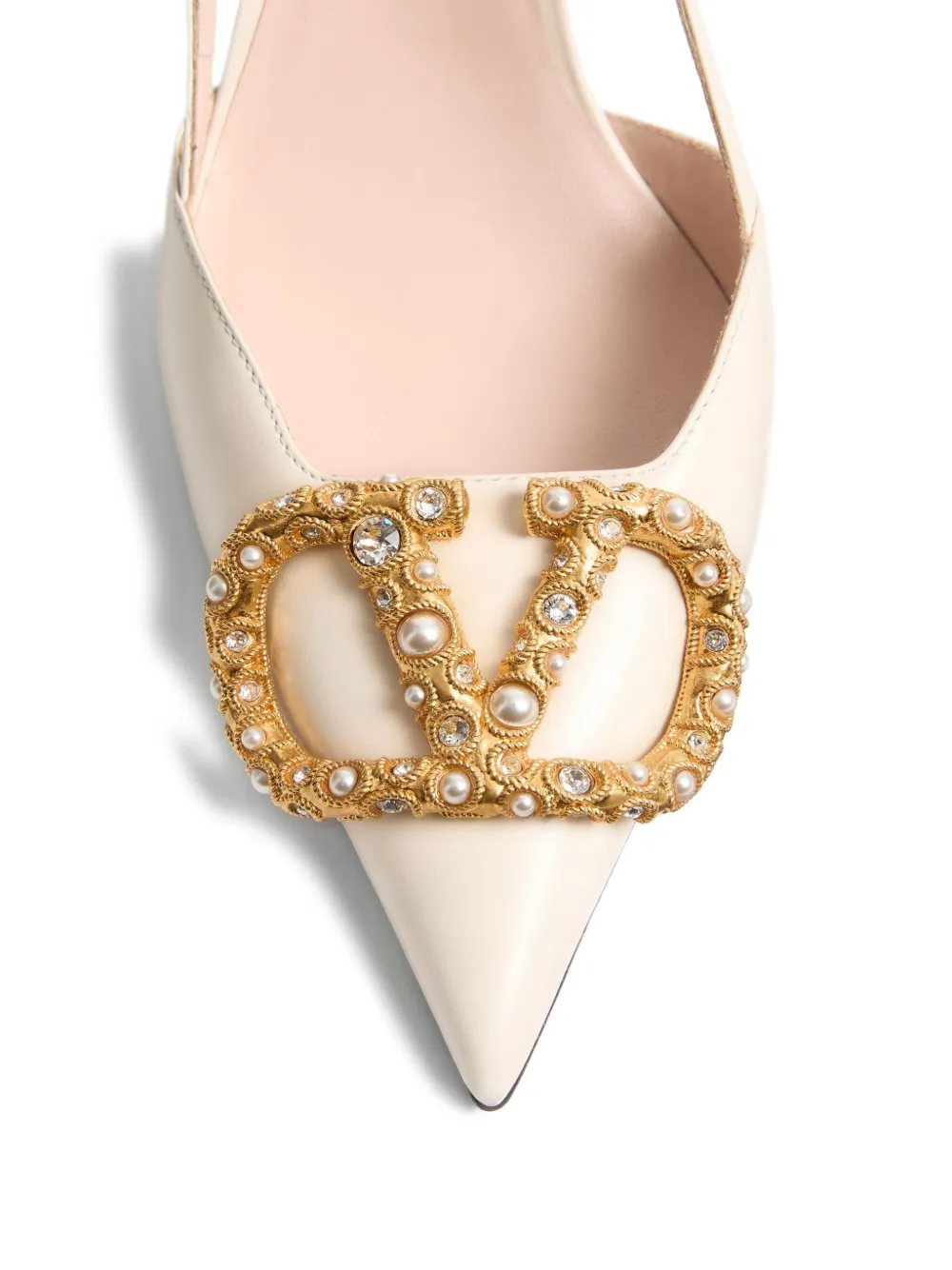 Valentino Garavani VLOGO SIGNATURE SLINGBACK CALFSKIN PUMP WITH JEWEL LOGO 80MM Neutrals
