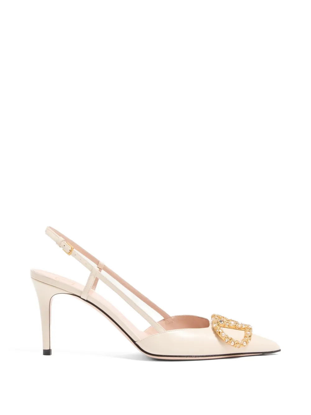 Valentino Garavani VLOGO SIGNATURE SLINGBACK CALFSKIN PUMP WITH JEWEL LOGO 80MM - Toni neutri