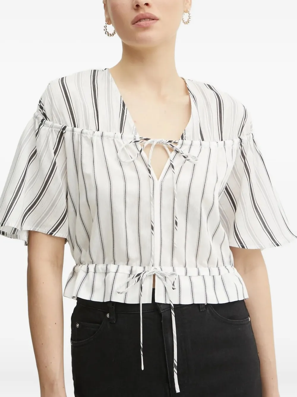 PINKO Gestreepte top met strikkraag Wit