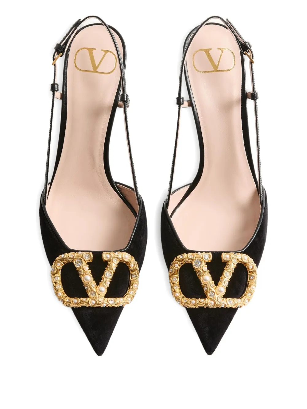 Valentino Garavani Satijnen slingback pumps Zwart