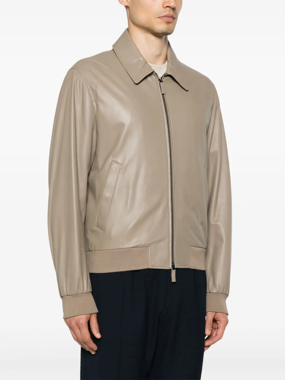 Emporio Armani Leren jack Bruin