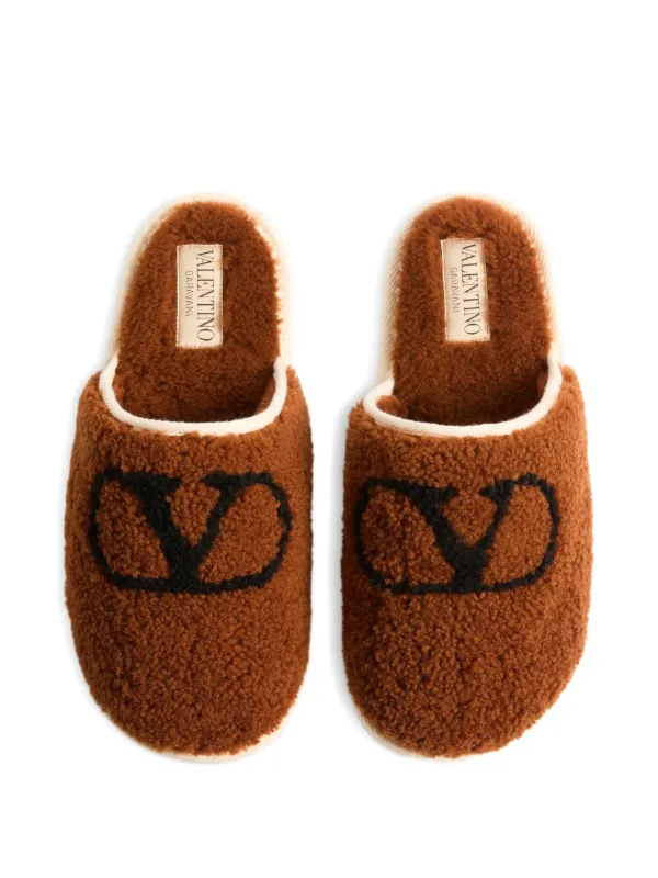 Valentino Garavani VLogo Signature Wool Slides | Brown | FARFETCH