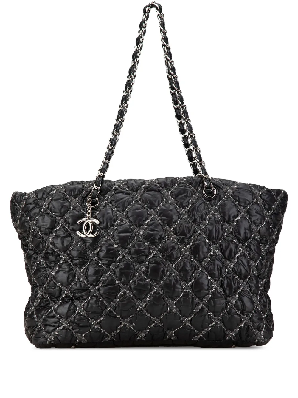 CHANEL Pre-Owned 2010-2011 パリ ビザンス ツイード オン ステッチ ショルダーバッグ - ブラック CHANEL Pre-Owned 2010-2011 パリ ビザンス ツイード オン ステッチ ショルダーバッグ - ブラック