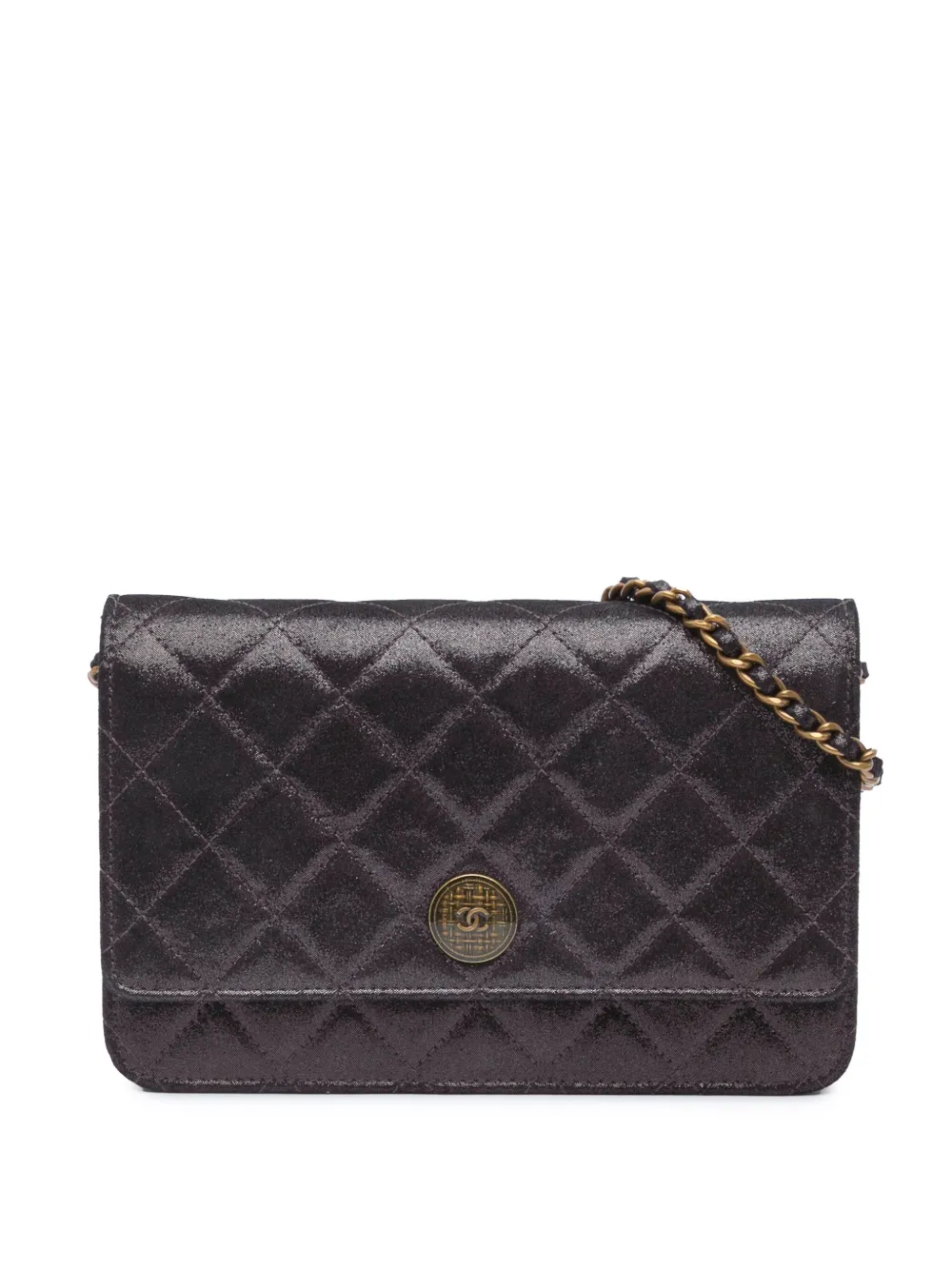 CHANEL Pre-Owned 2013-2014 Metiers d’Art Quilted Iridescent Lambskin Tartan Button Wallet On Chain crossbody bag | Brown | Image 1