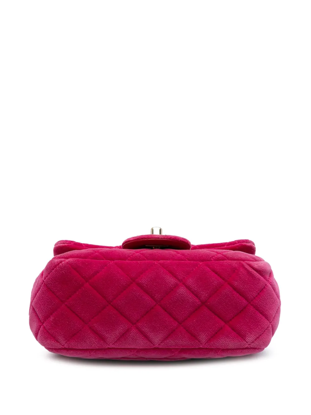 Pre-owned Chanel 2020 Mini Square Classic Velvet Pearl Crush Single Flap Crossbody Bag In Pink