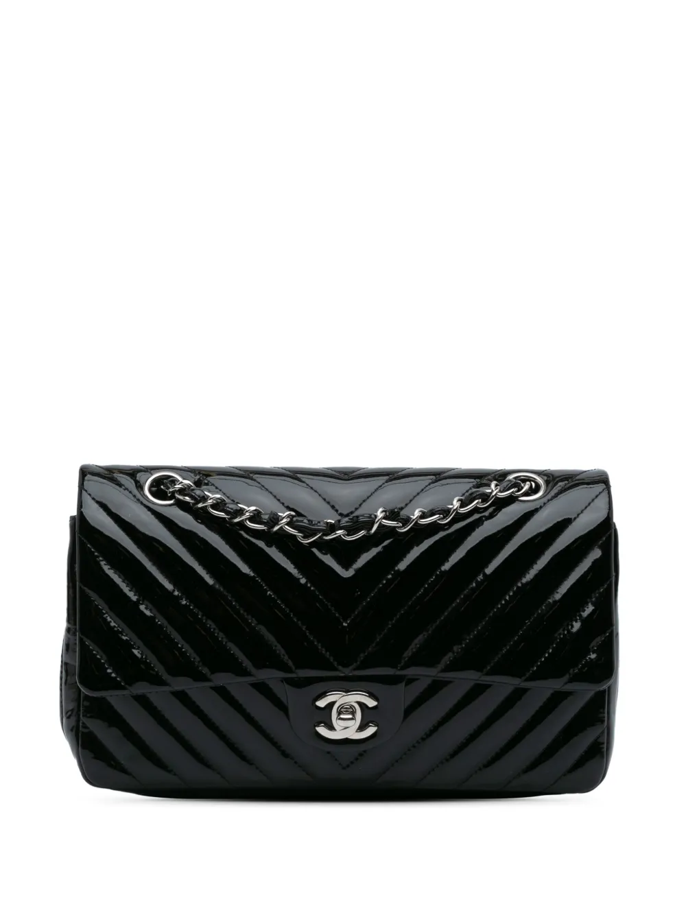 CHANEL Pre-Owned 2015-2016 Medium Classic Chevron Patent Double Flap shoulder bag | Black | Image 1