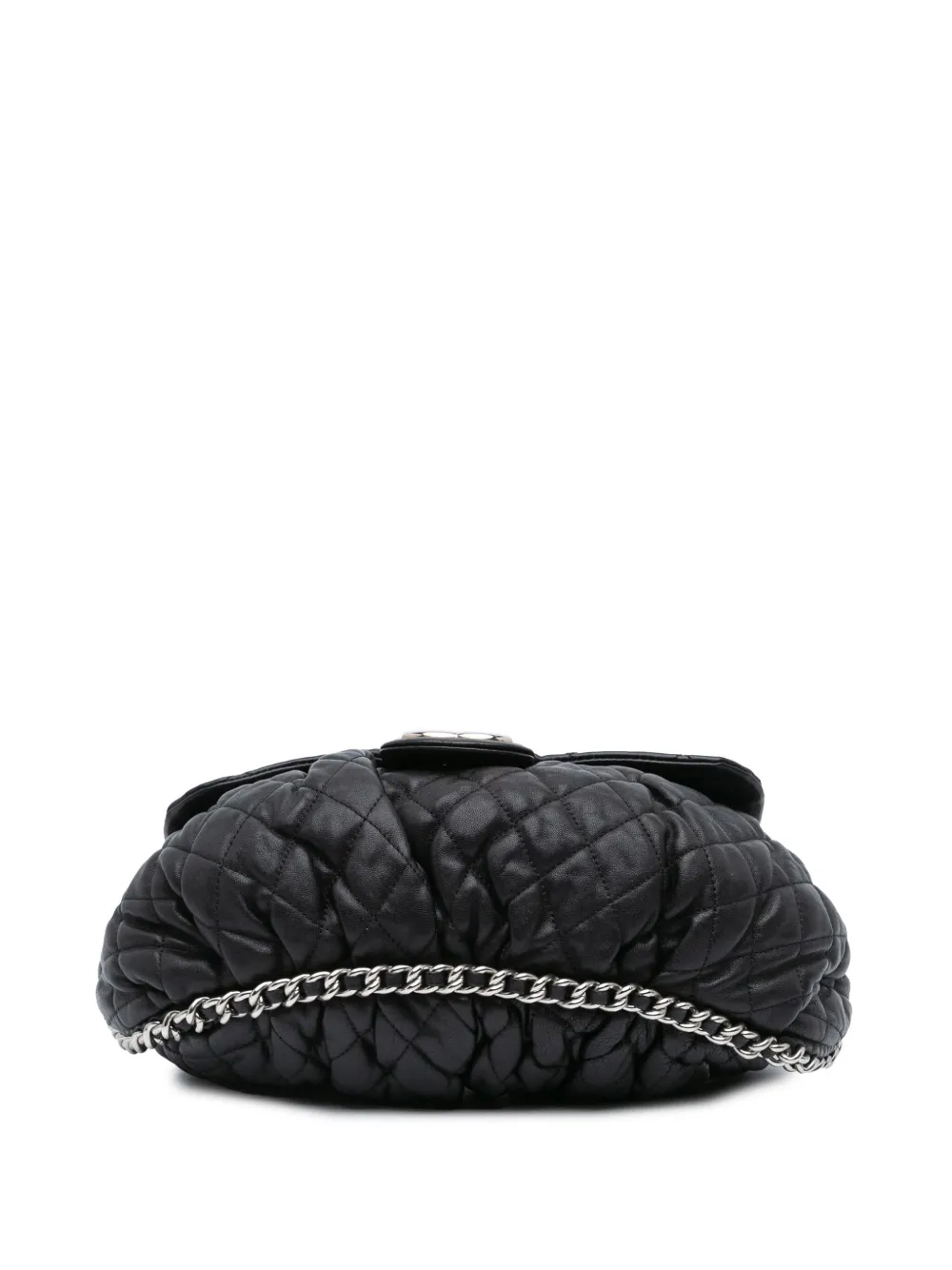 Pre-owned Chanel 2011 Large Lambskin Chain Around Flap Crossbody Bag In Black