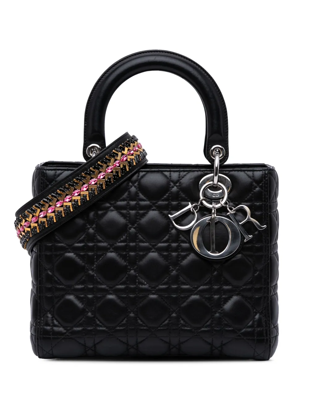 Christian Dior Pre-Owned 2016 ミディアム ラムスキン カナージュ クリスタル ストラップ レディ ディオール Christian Dior Pre-Owned 2016 ミディアム ラムスキン カナージュ クリスタル ストラップ レディ ディオール