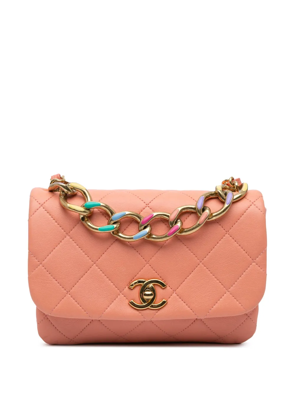 CHANEL Pre-Owned 2021-2024 スモール ラムスキン カラーマッチ フラップ サッチェルバッグ - ピンク CHANEL Pre-Owned 2021-2024 スモール ラムスキン カラーマッチ フラップ サッチェルバッグ - ピンク