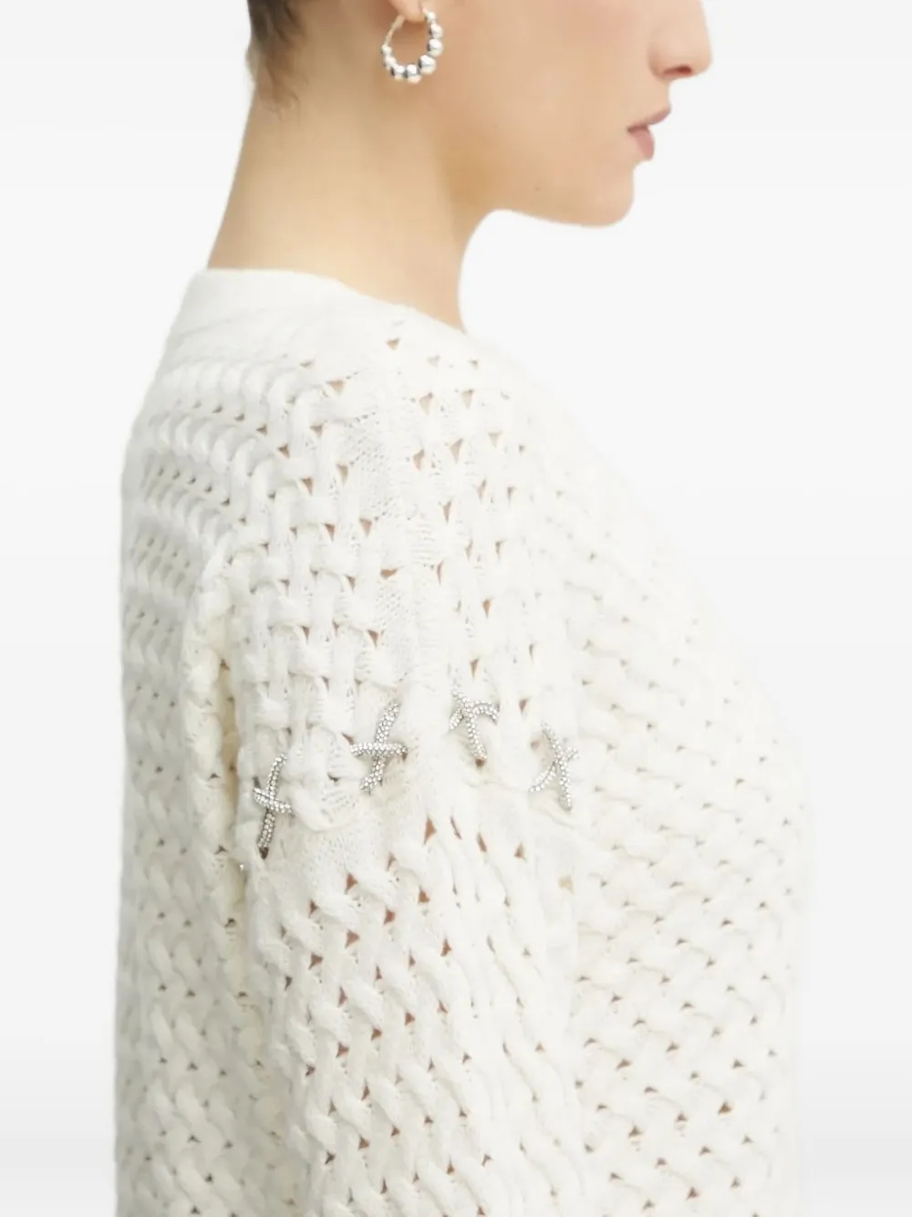Guess Usa Cable-knit Sweater In White