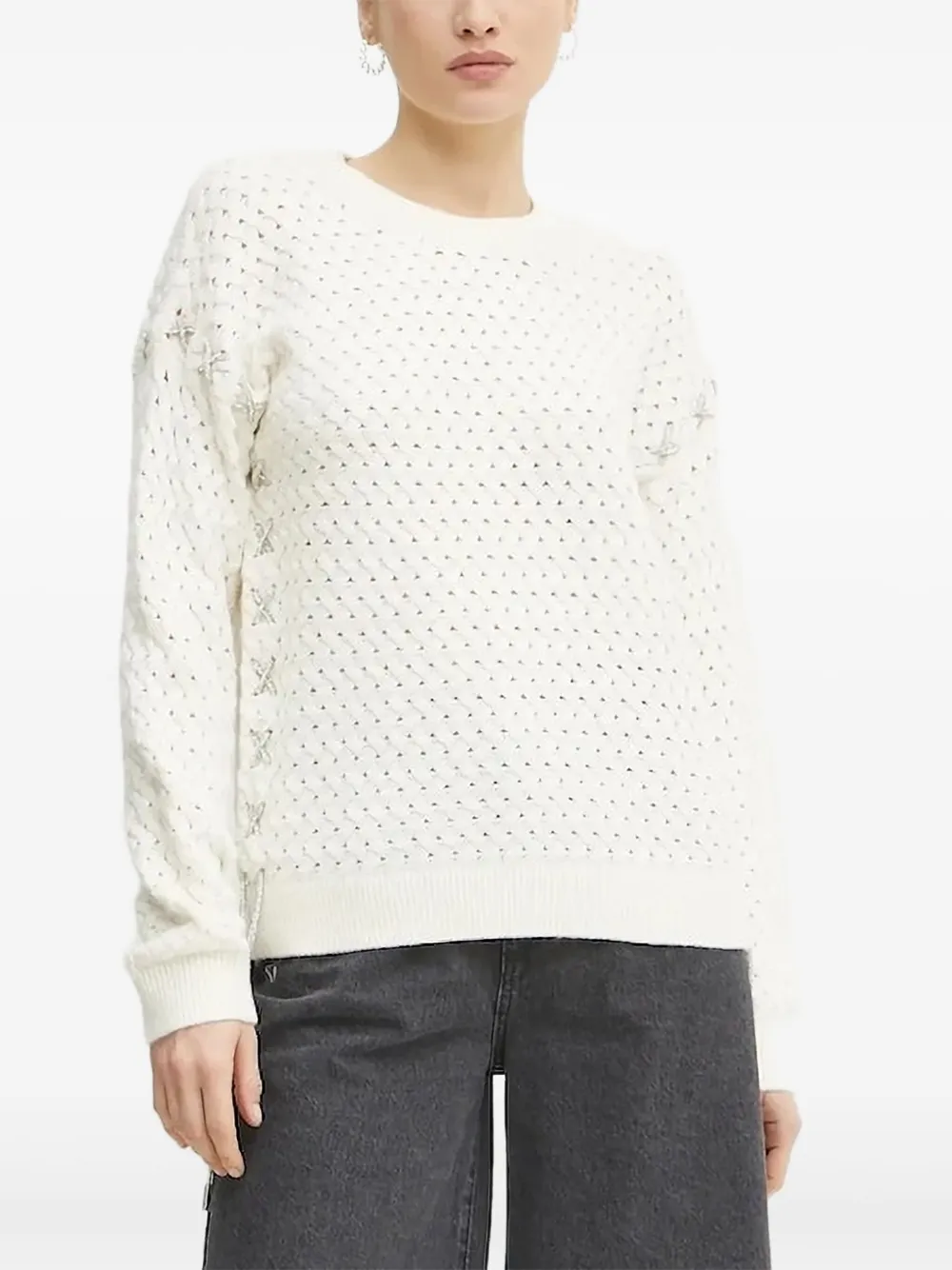 Guess Usa Cable-knit Sweater In White