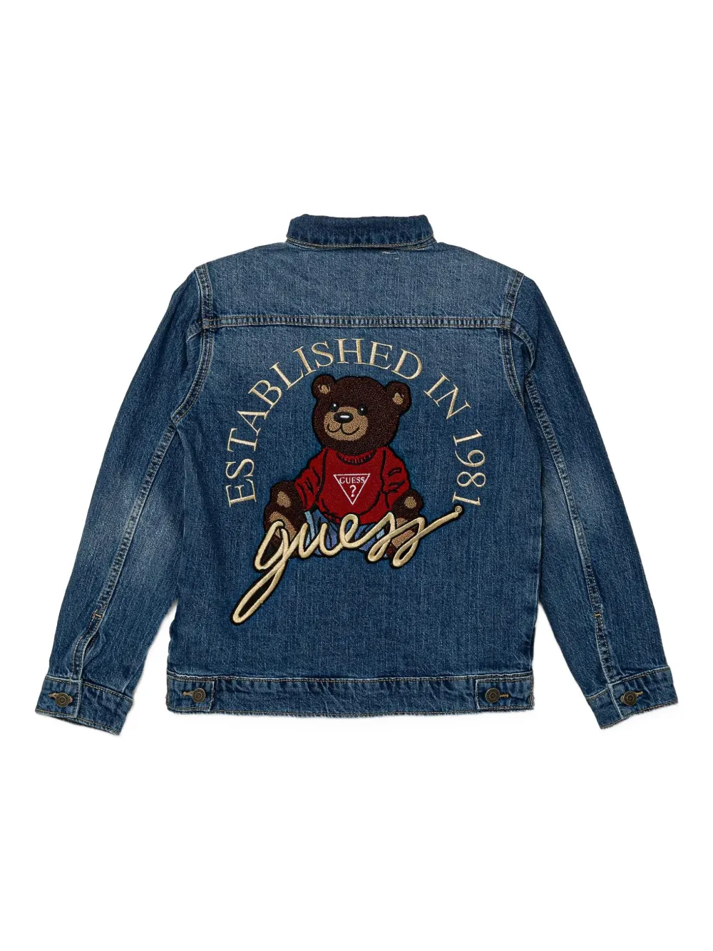  Guess Kids Teddy-embroidered Denim Jacket - Blue 
