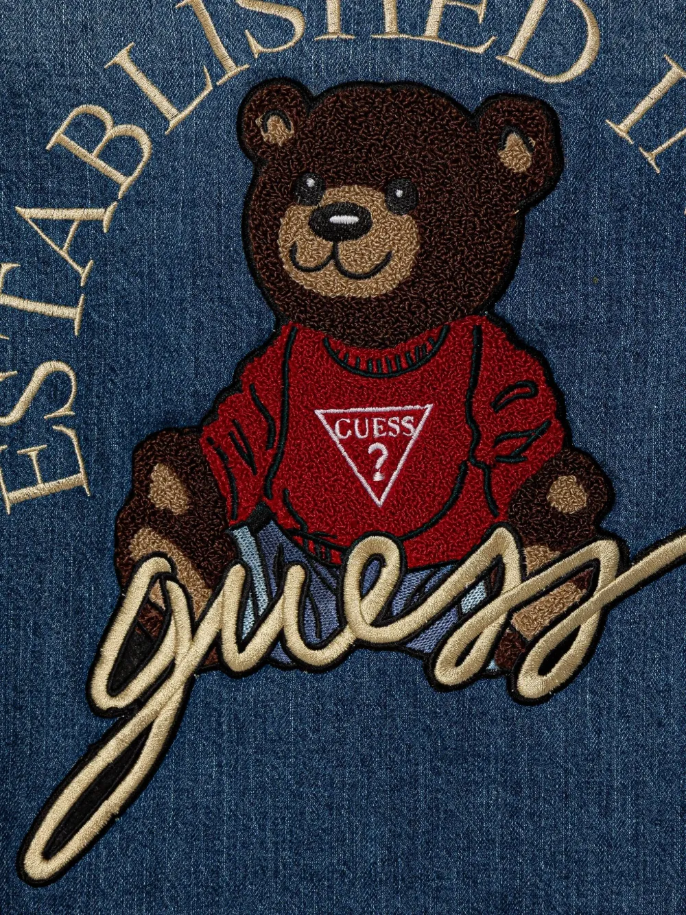  Guess Kids Teddy-embroidered Denim Jacket - Blue 