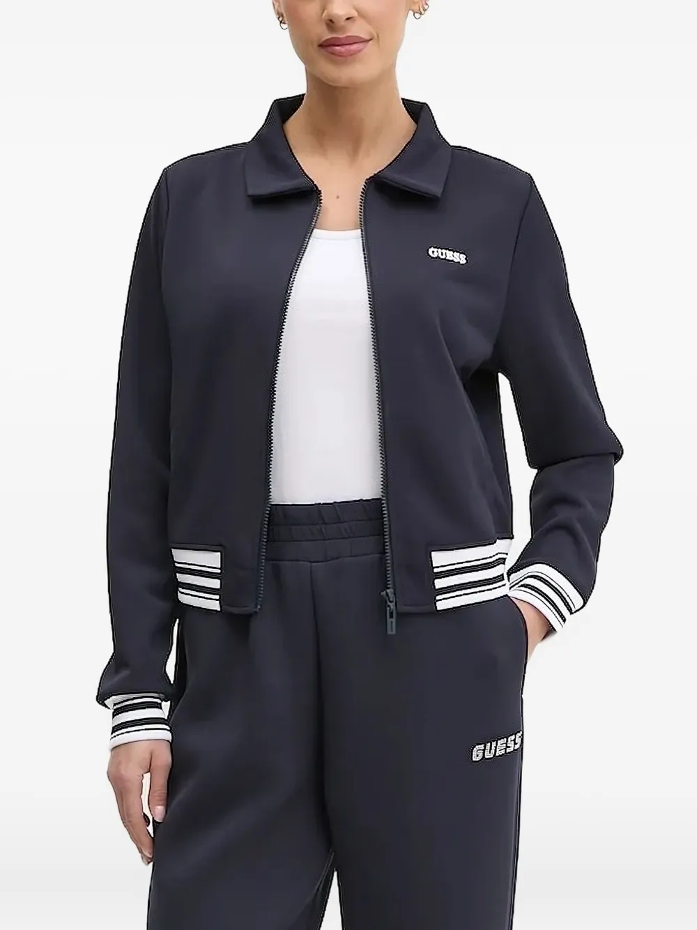 Guess Usa Zip-front Embroidered Jacket In Blue