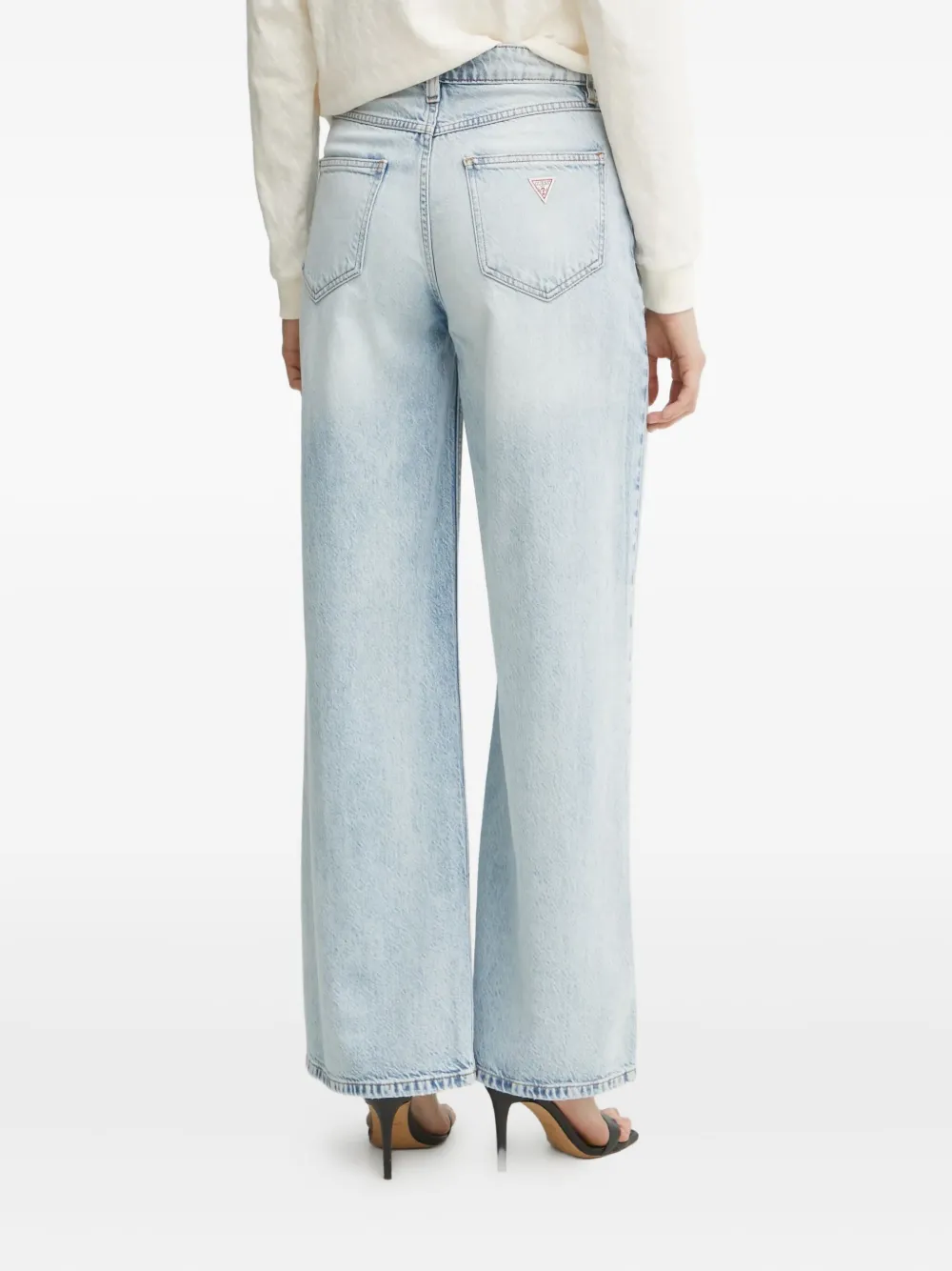 Guess Usa Logo-appliqué Wide-leg Jeans In Blue