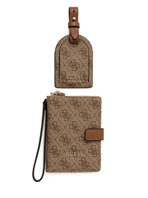GUESS USA set de funda para pasaporte y etiqueta para equipaje con logo en relieve