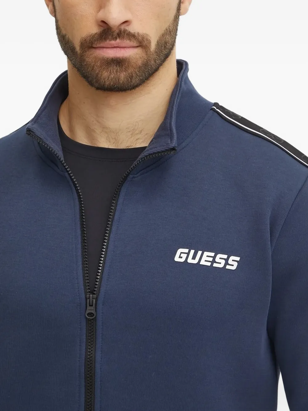 Guess Usa Logo-detail Full-zip Sweatshirt In Blue