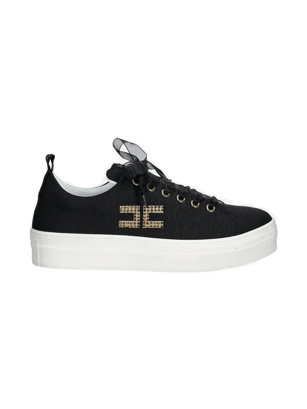 Elisabetta Franchi La Mia Bambina Crystal-embellished Ribbon Sneakers In Black