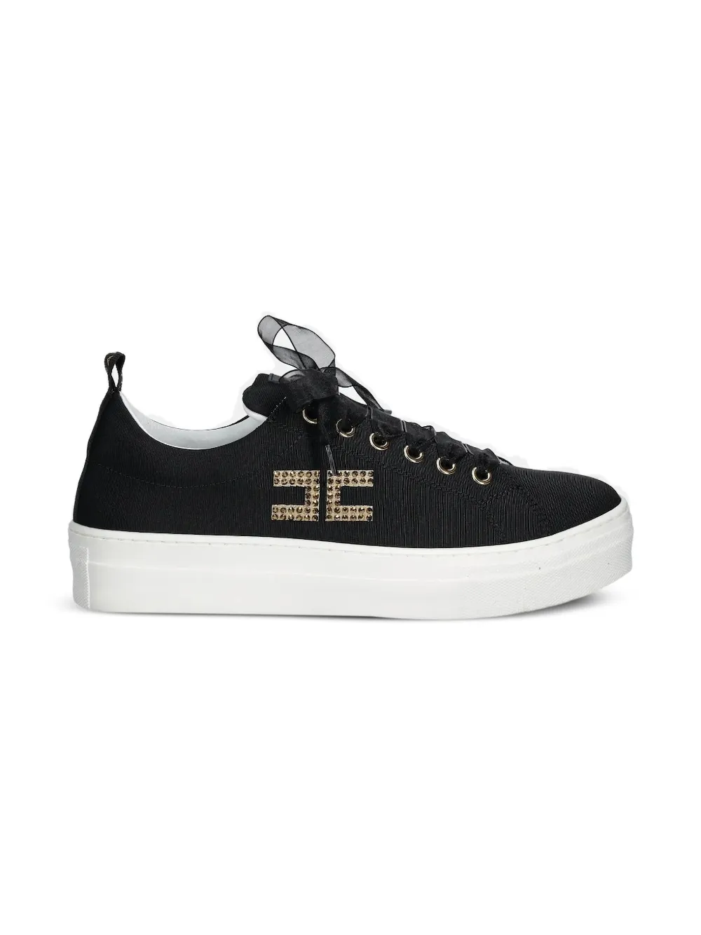 Elisabetta Franchi La Mia Bambina crystal-embellished ribbon sneakers Black
