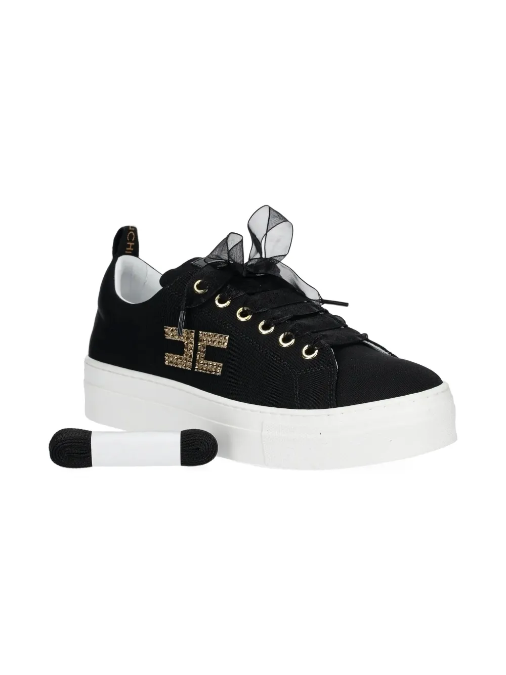 Elisabetta Franchi La Mia Bambina crystal-embellished ribbon sneakers Black