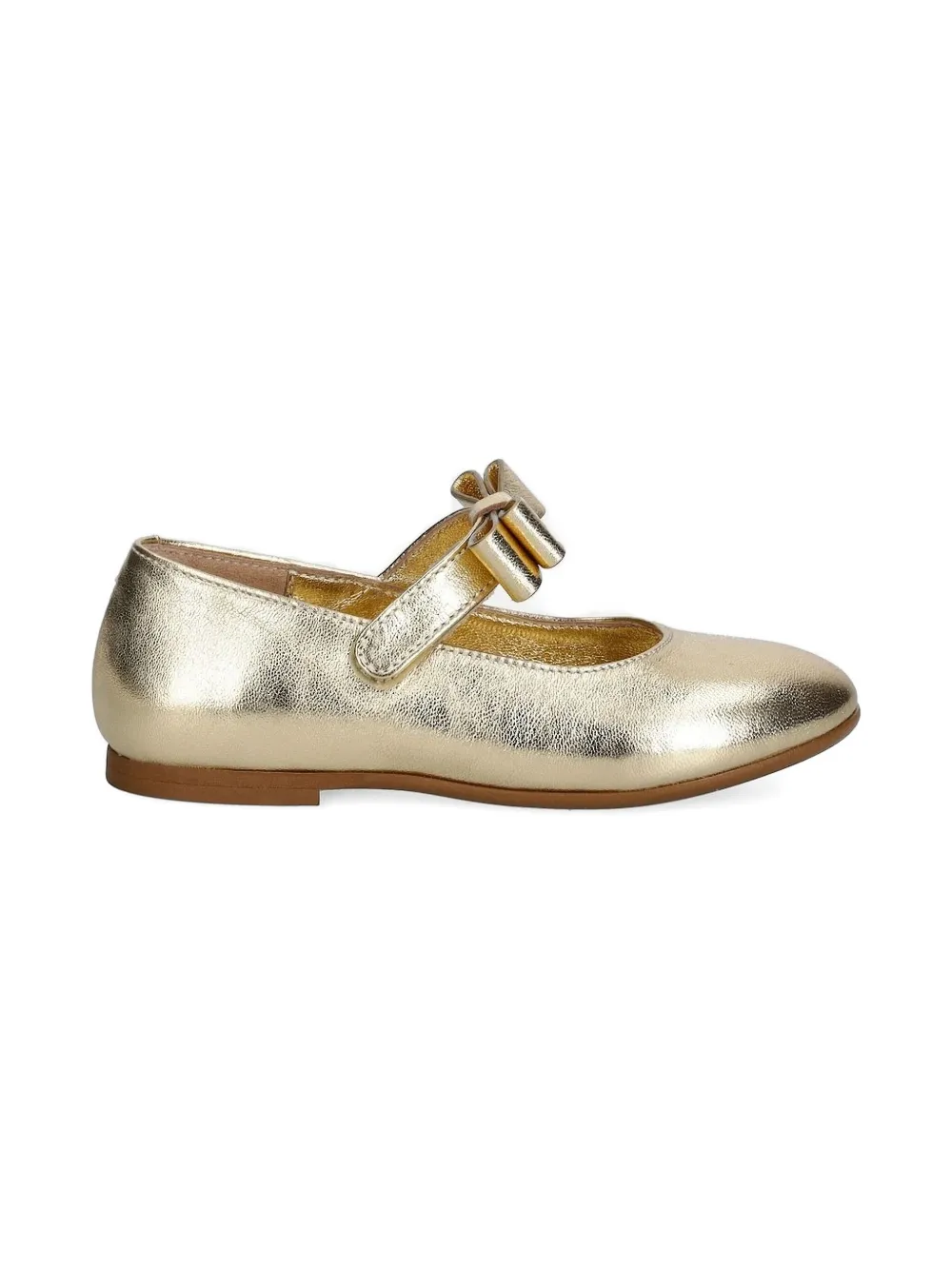 Elisabetta Franchi La Mia Bambina metallic-effect bow-embellished ballerinas Gold