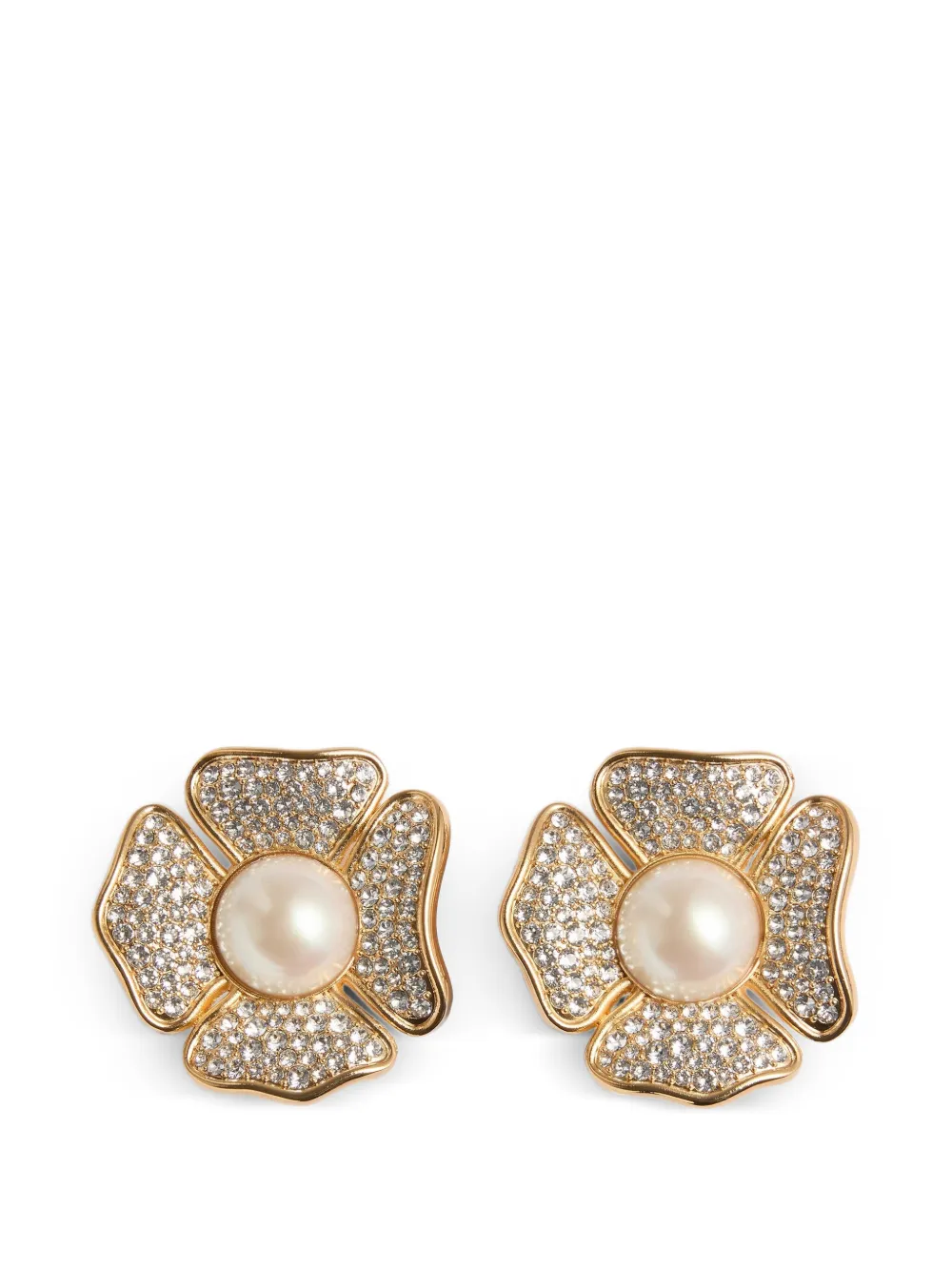 Valentino Garavani SAN FIN METAL EARRINGS WITH SWAROVSKI® CRYSTALS AND PEARLS - Gold