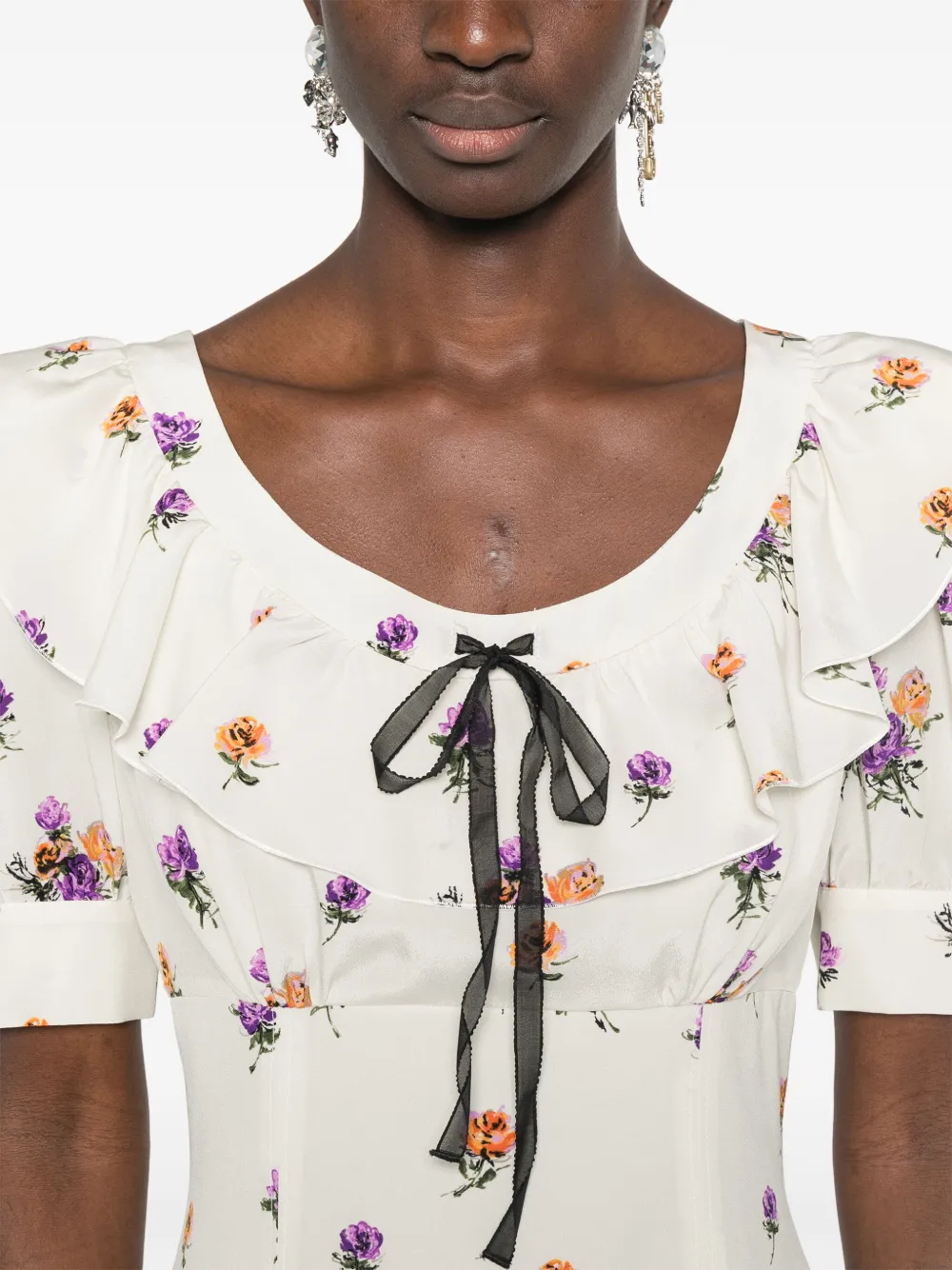 Alessandra Rich Mini-jurk met rozenprint Beige