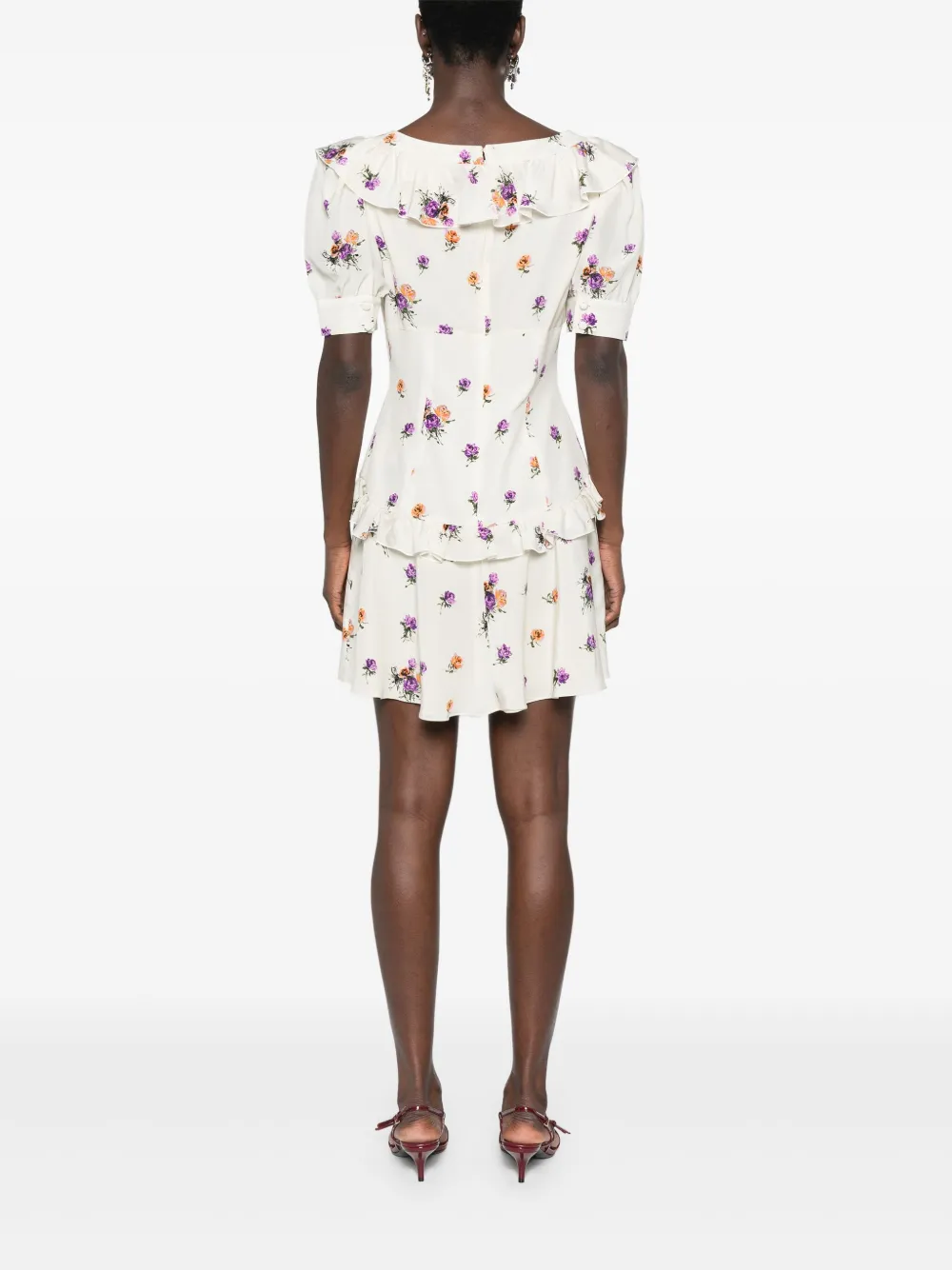 Alessandra Rich Mini-jurk met rozenprint Beige