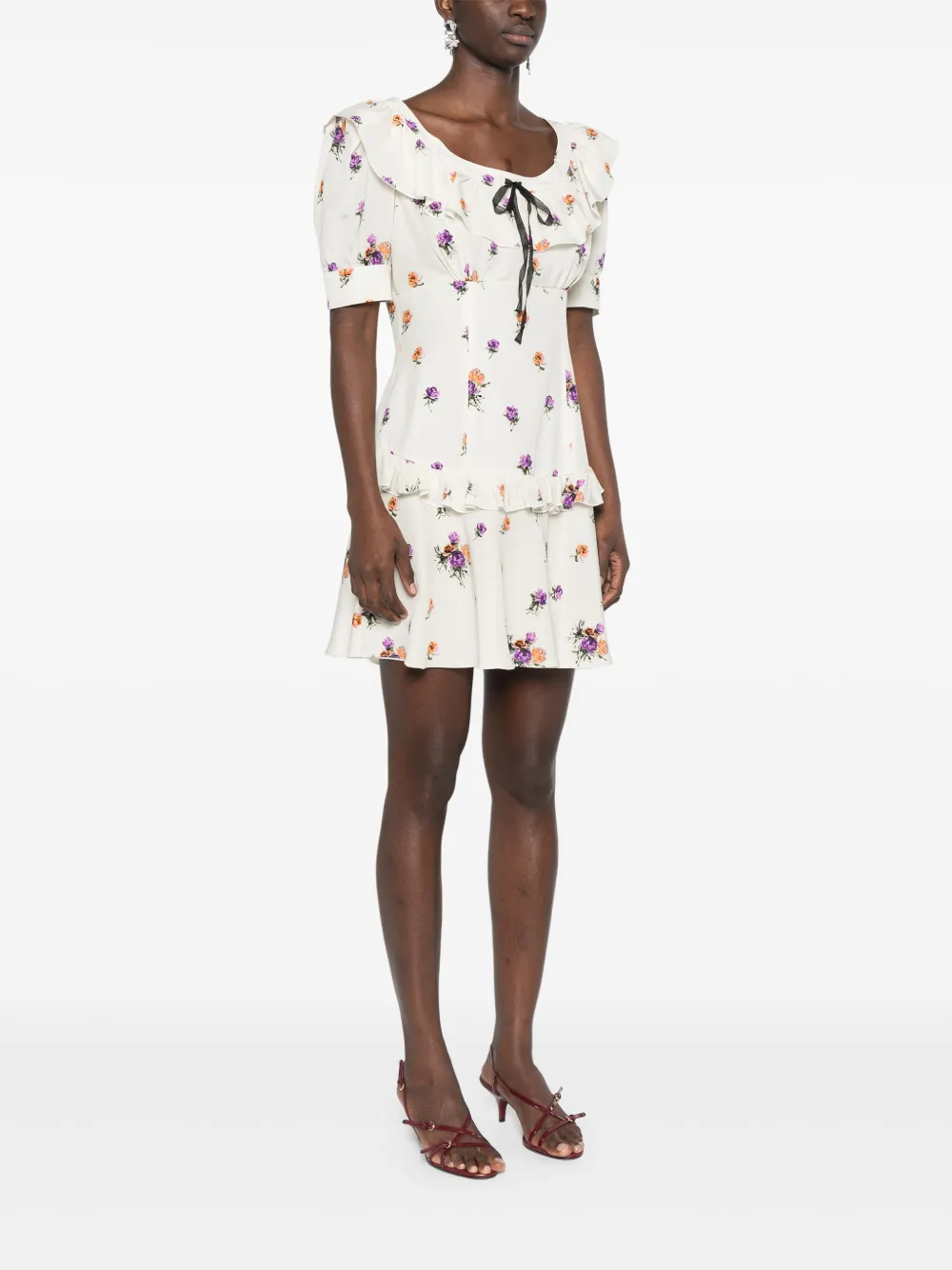 Alessandra Rich Mini-jurk met rozenprint Beige
