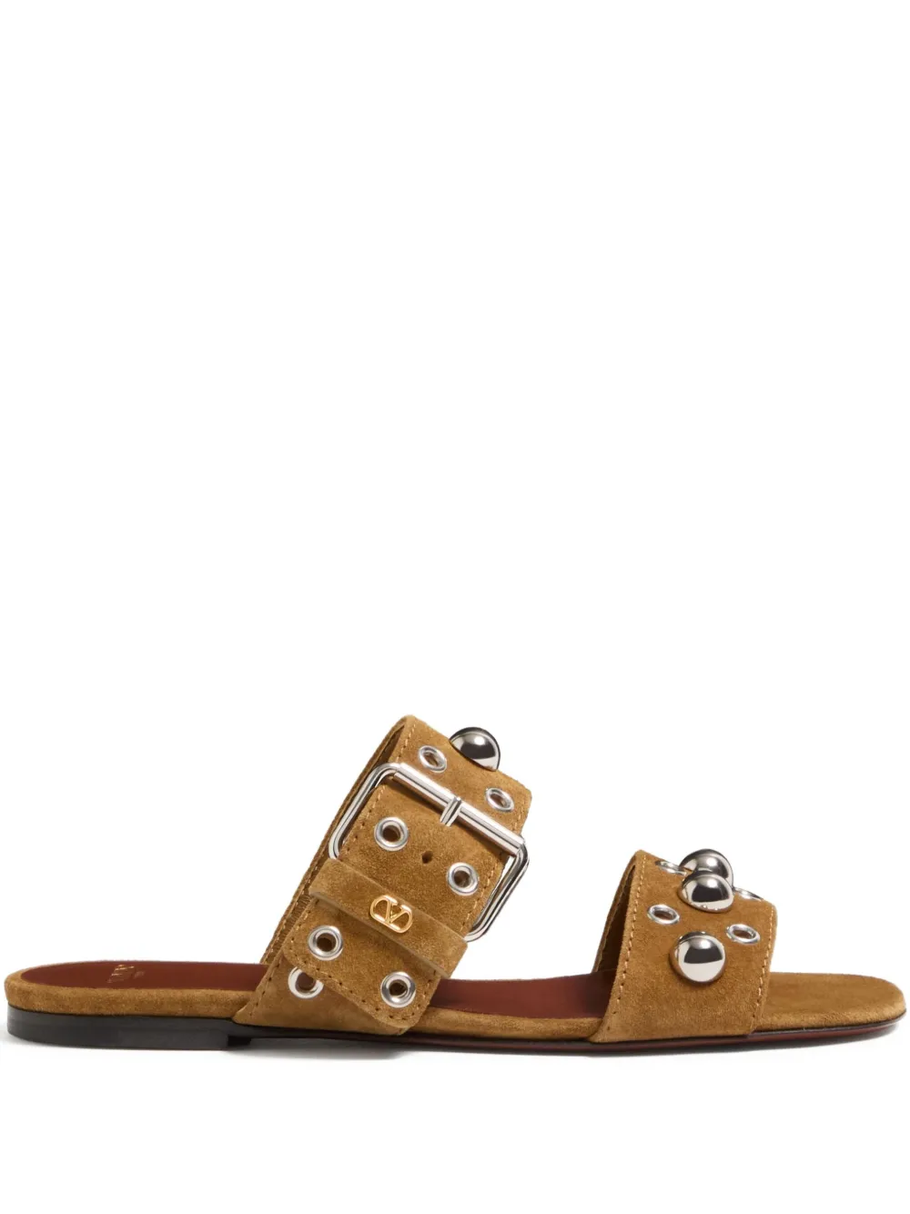 Valentino Garavani NELLCÔTE CRUST LEATHER SLIDE SANDAL Brown