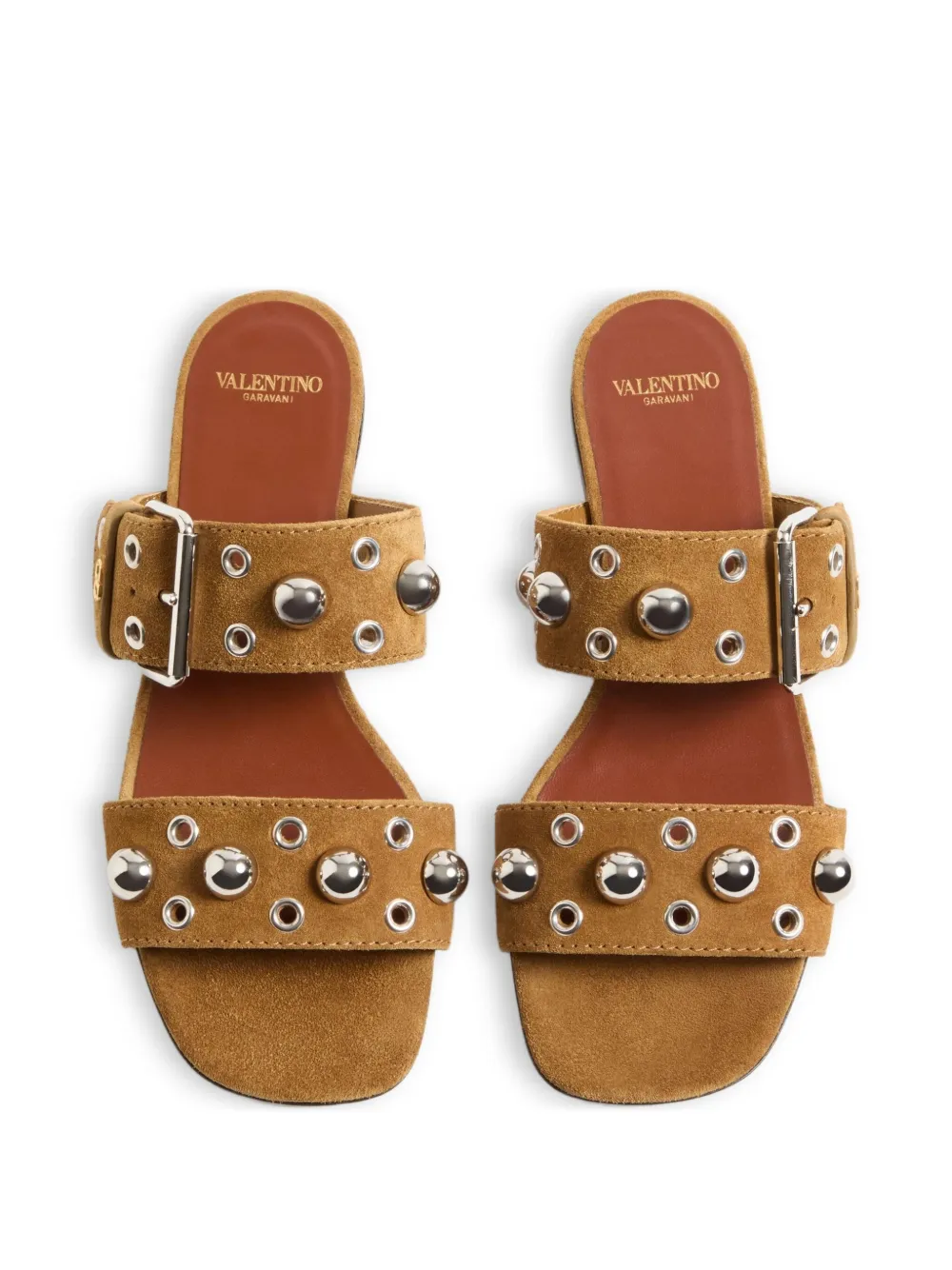 Valentino Garavani Nellcôte leather flat sandals Brown