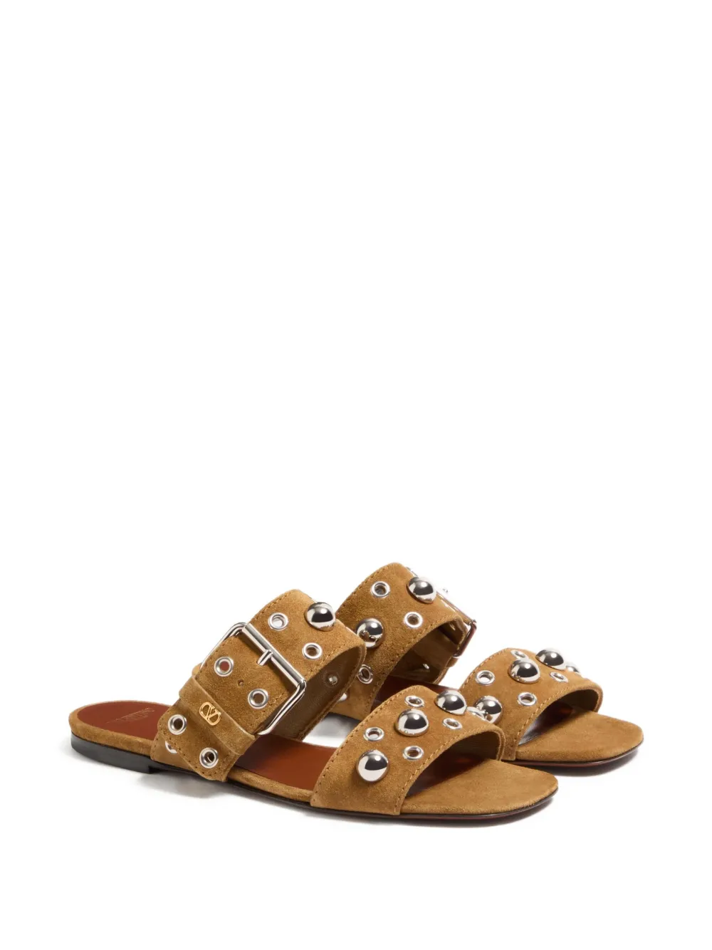 Valentino Garavani NELLCÔTE CRUST LEATHER SLIDE SANDAL - Bruin