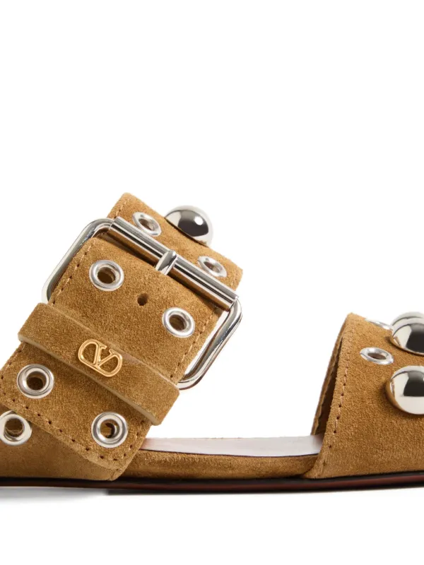 【関税&送料込】Valentino Garavani Nellcote Flat Sandals In Valentino Garavani Nellcôte Leather Flat Sandals | Brown