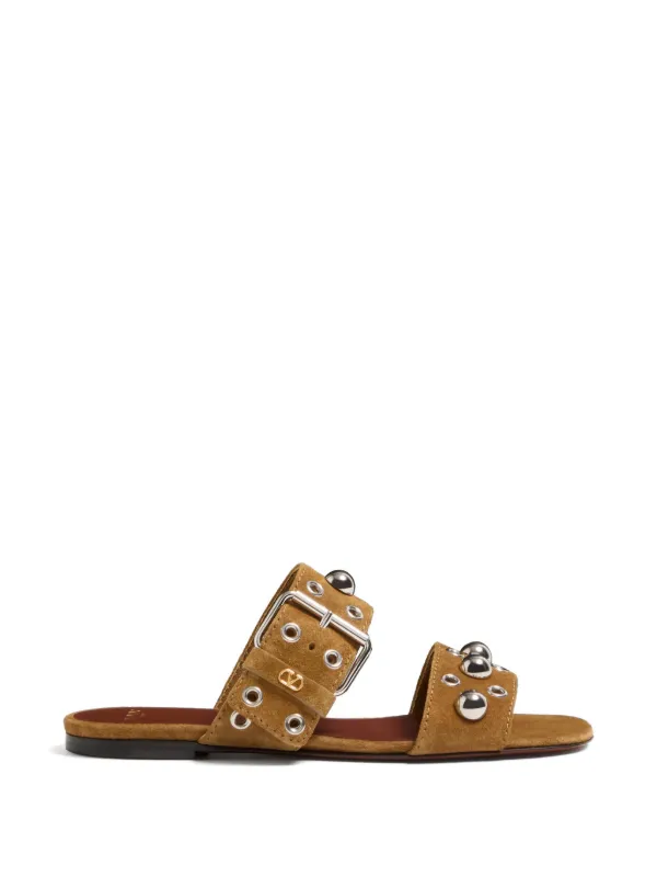 Valentino Garavani Nellcôte Crust Leather Slide Sandal in Brown