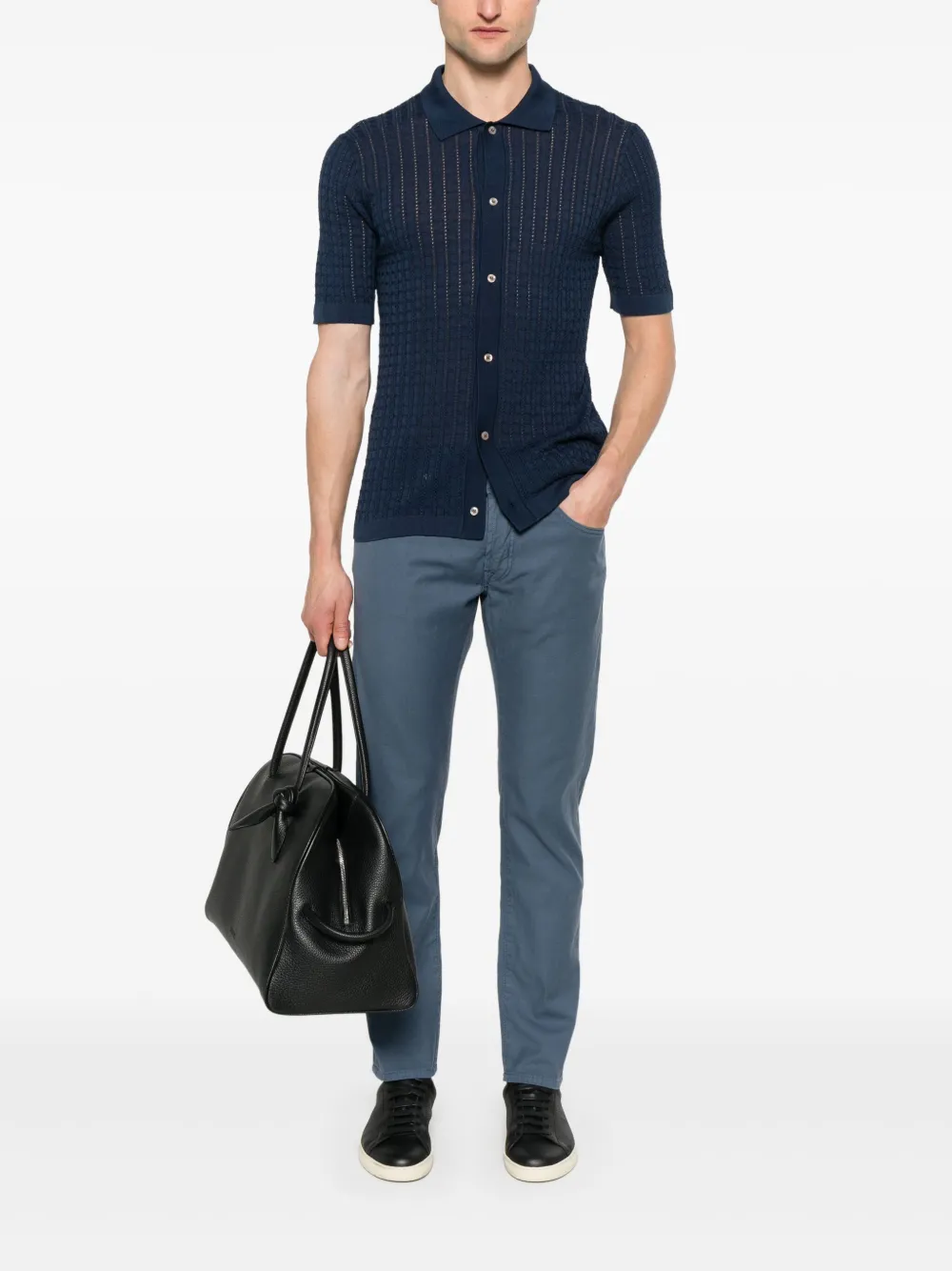 Tagliatore Gebreid overhemd - Blauw