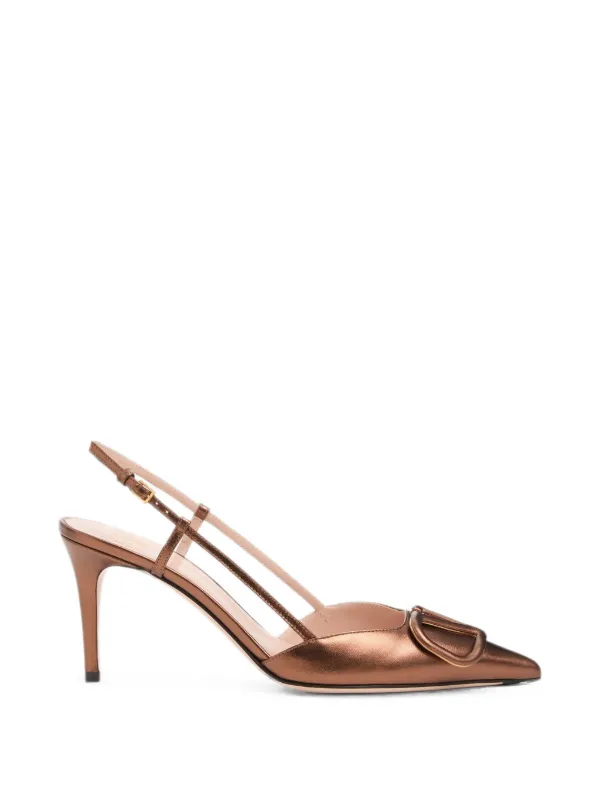 Valentino Garavani Vlogo Signature Slingback Pump in Laminated Nappa Leather 80mm in Brown