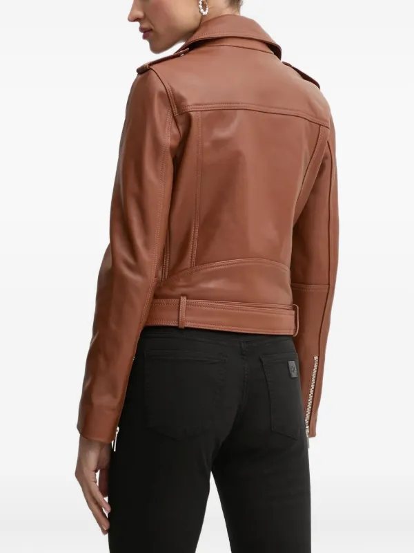 PINKO Leather Biker Jacket | Brown | FARFETCH GR