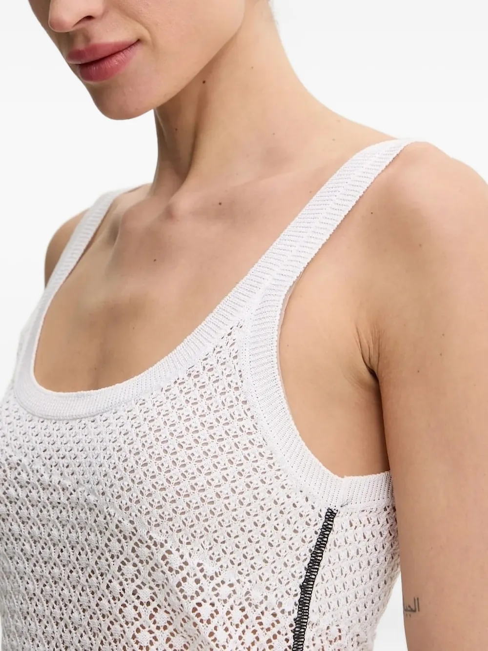 Pinko Open-knit Scallop-hem Top In White