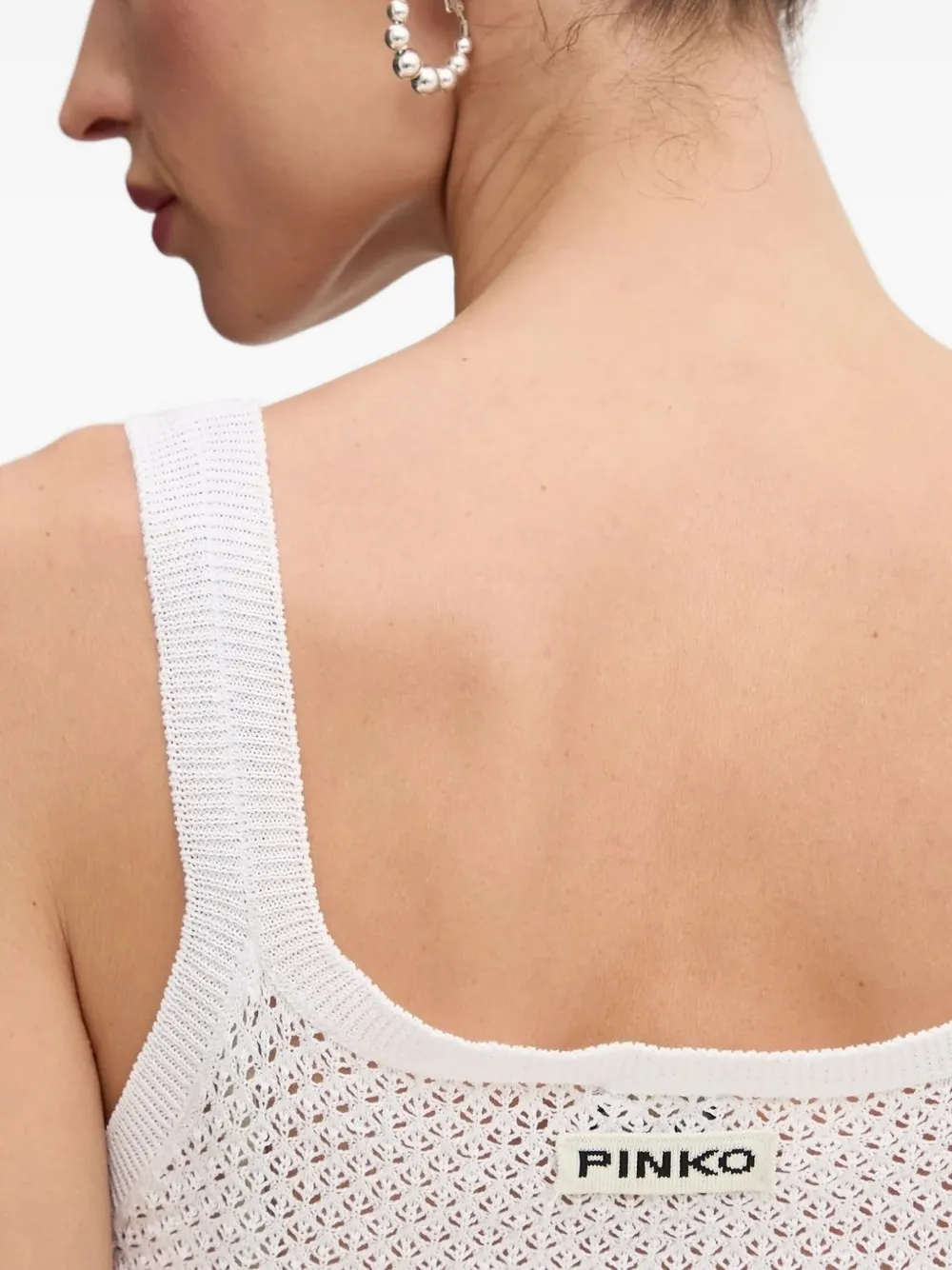 Pinko Open-knit Scallop-hem Top In White