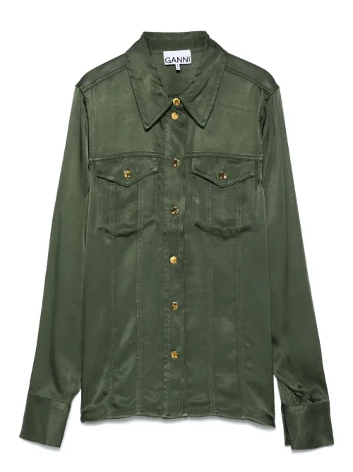 GANNI chemise en satin - Vert - GANNI - Modalova