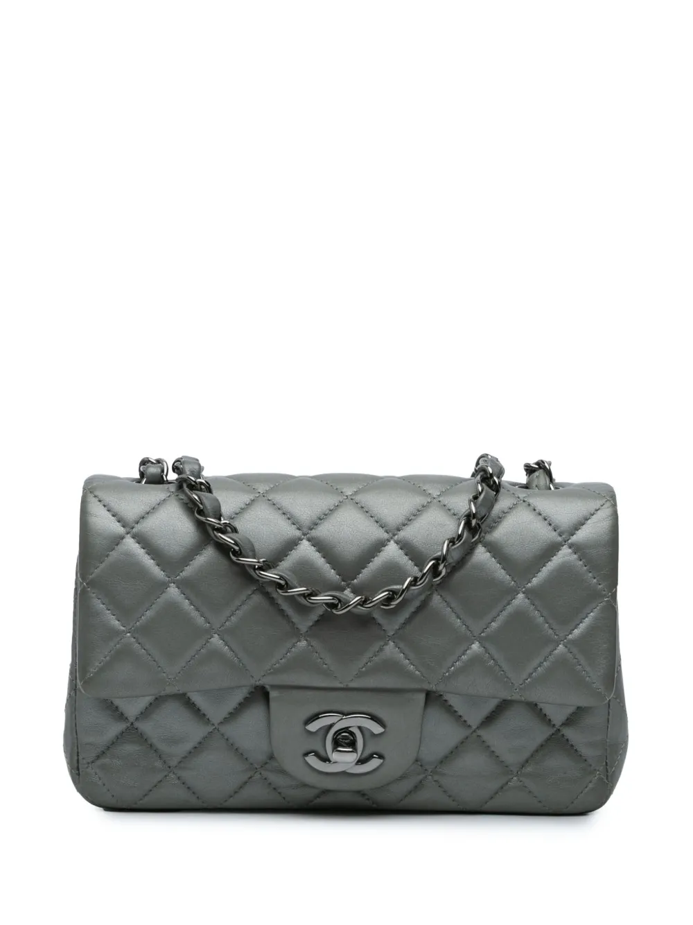 CHANEL Pre-Owned 2013-2014 Mini Rectangular Classic Lambskin Single Flap crossbody bag | Silver | Image 1