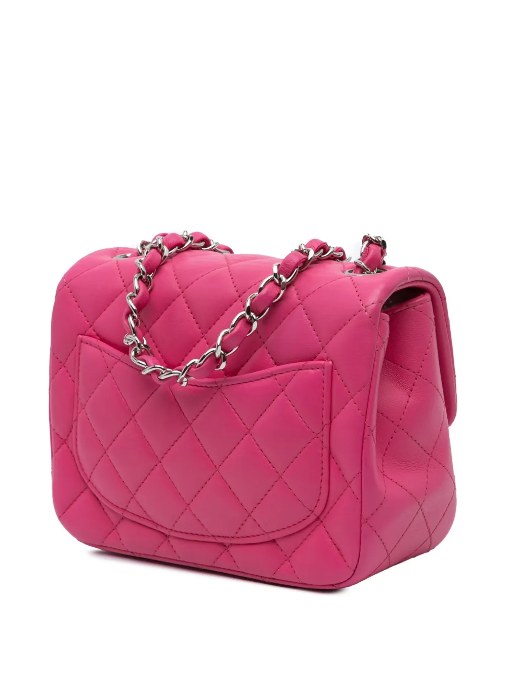 Pre-owned Chanel 2019 Mini Square Classic Lambskin Single Flap Crossbody Bag In Pink